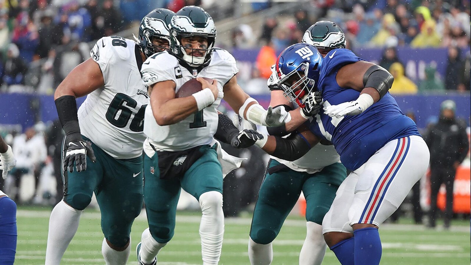 Jalen Hurts helps the Philadelphia Eagles soar to the blow out victory against the New York Giants. 