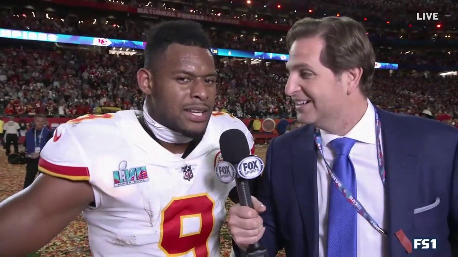 JuJu Smith-Schuster gets ecstatic about the Chiefs' comeback victory in Super Bowl LVII