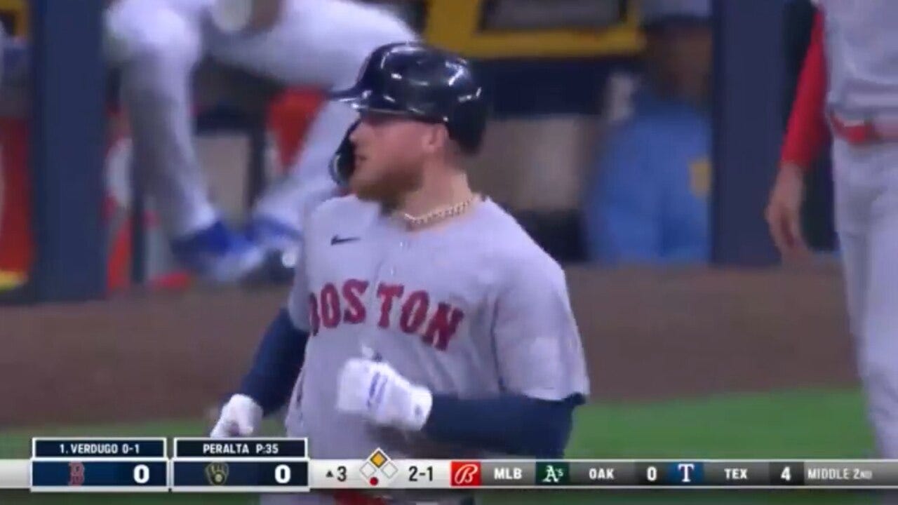 Alex Verdugo drives a two-run homer to right field for an early Red Sox lead vs. Brewers