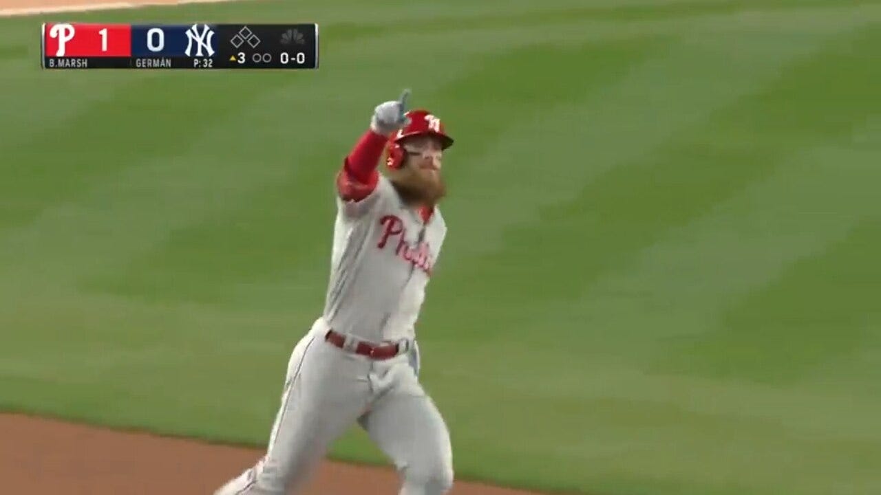 Brandon Marsh SMASHES a solo homer to center field as Phillies take early lead