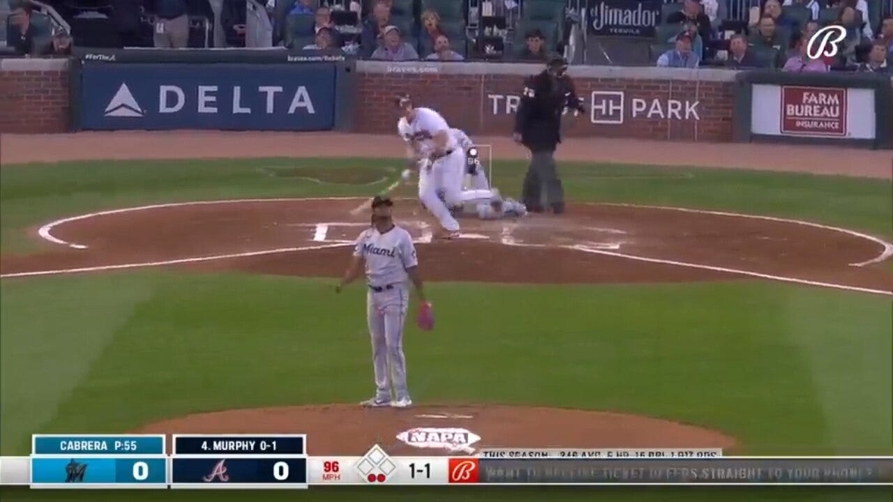 Braves' Sean Murphy destroys a 430-foot, go-ahead homer over the Marlins