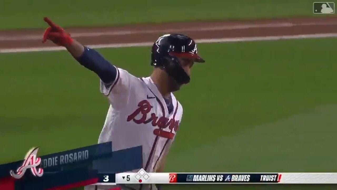 Eddie Rosario belts a two-run home run to give the Braves a 5-0 lead over the Marlins