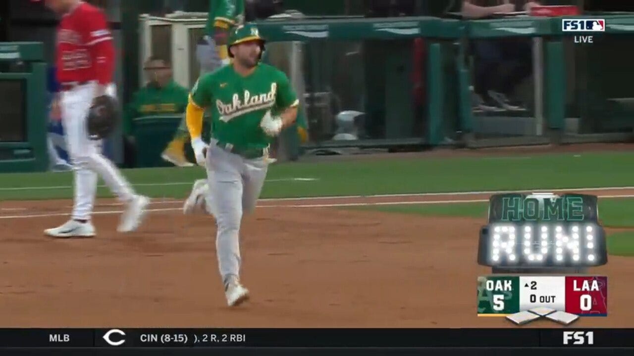 Kevin Smith sends a three-run homer to left field as the A's take a 5-0 lead