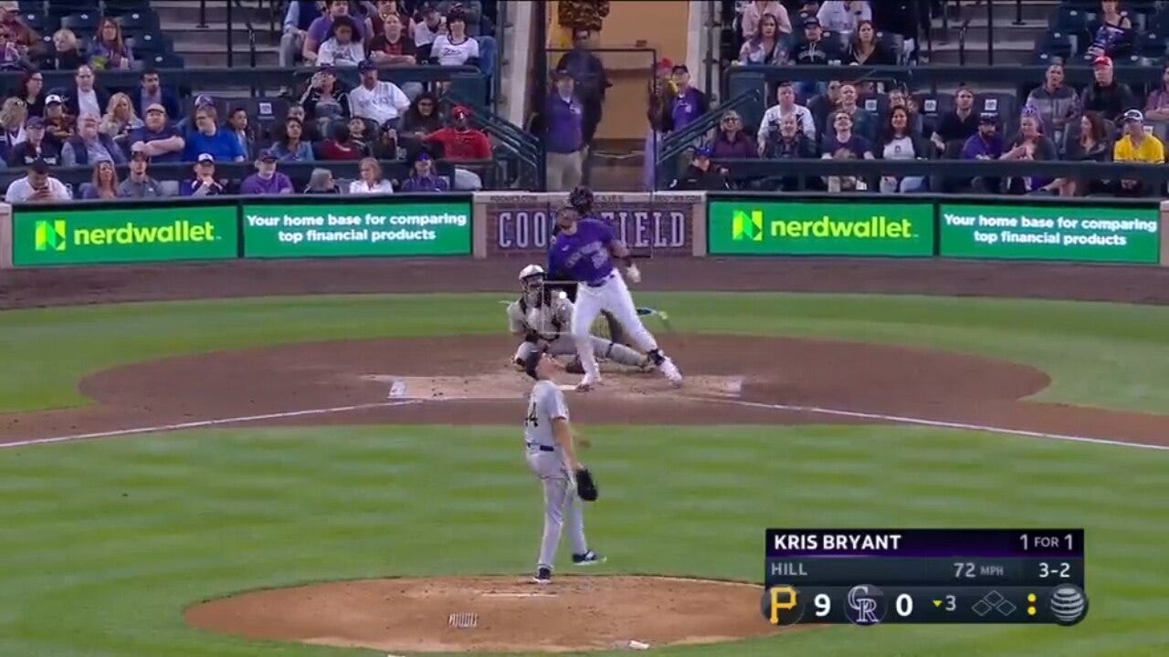 Kris Bryant drives a solo homer to left center field for a Rockies' lead vs. Pirates