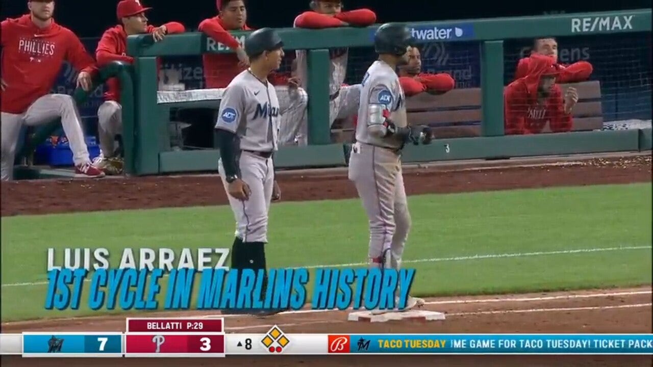 Luis Arraez hits for the FIRST CYCLE in Marlins history