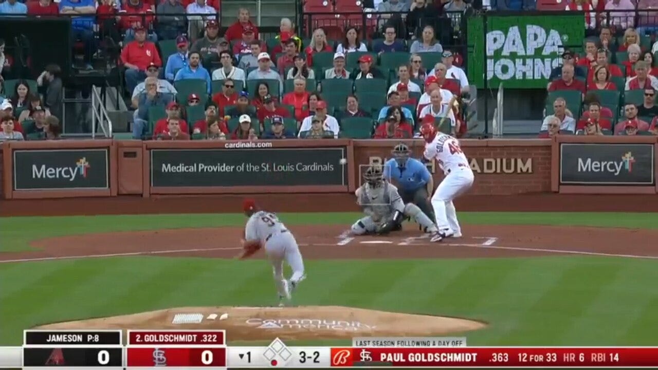 Paul Goldschmidt cranks a home run to left field to give the Cardinals an early lead against the Diamondbacks