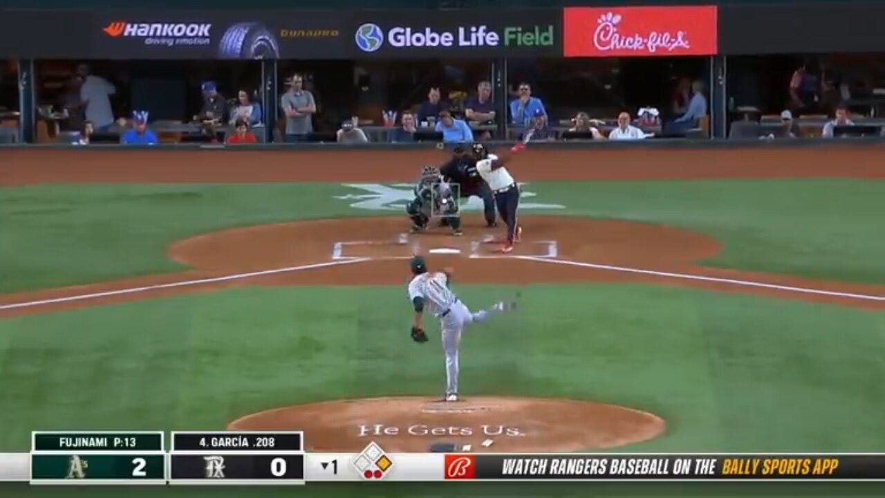 Rangers' Adolis García belts a DEEP two-run homer against the Athletics