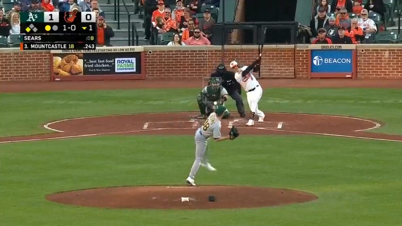 Ryan Mountcastle SMASHES a two-run home run to give the Orioles a 2-1 lead over the Athletics