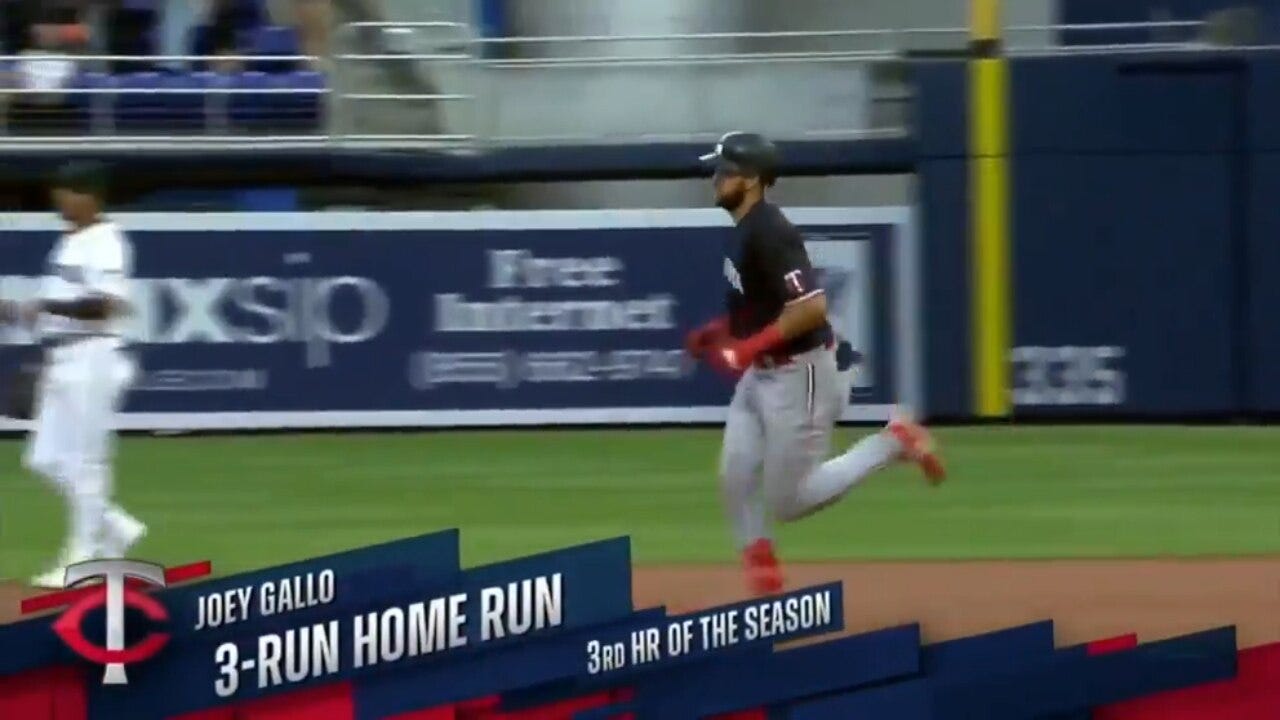 Twins' Joey Gallo launches a three-run home run to right field extending Minnesota's lead 4-0