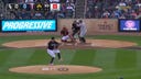 White Sox's Andrew Vaughn doubles off the wall with bases loaded to take the early 2-0 lead over the Twins