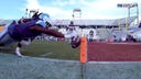 Breakers' McCleod Bethel-Thompson links up with Anthony Jones who dives for the pylon and scores