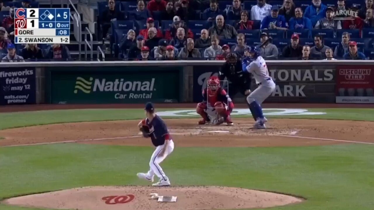 Dansby Swanson crushes a two-run home run to give the Cubs a 4-1 lead over the Nationals