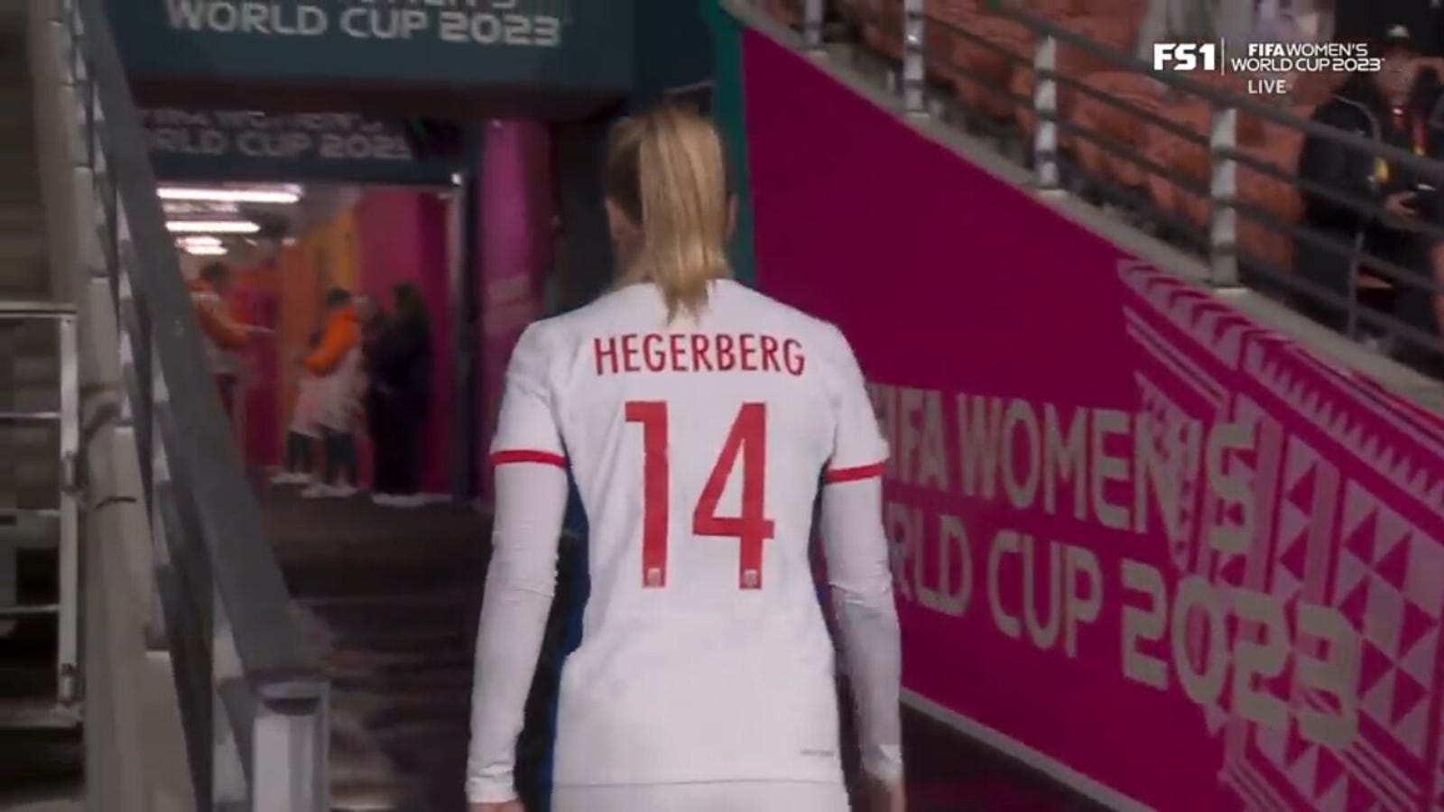 Norway star Ada Hegerberg walks back into the tunnel before kickoff