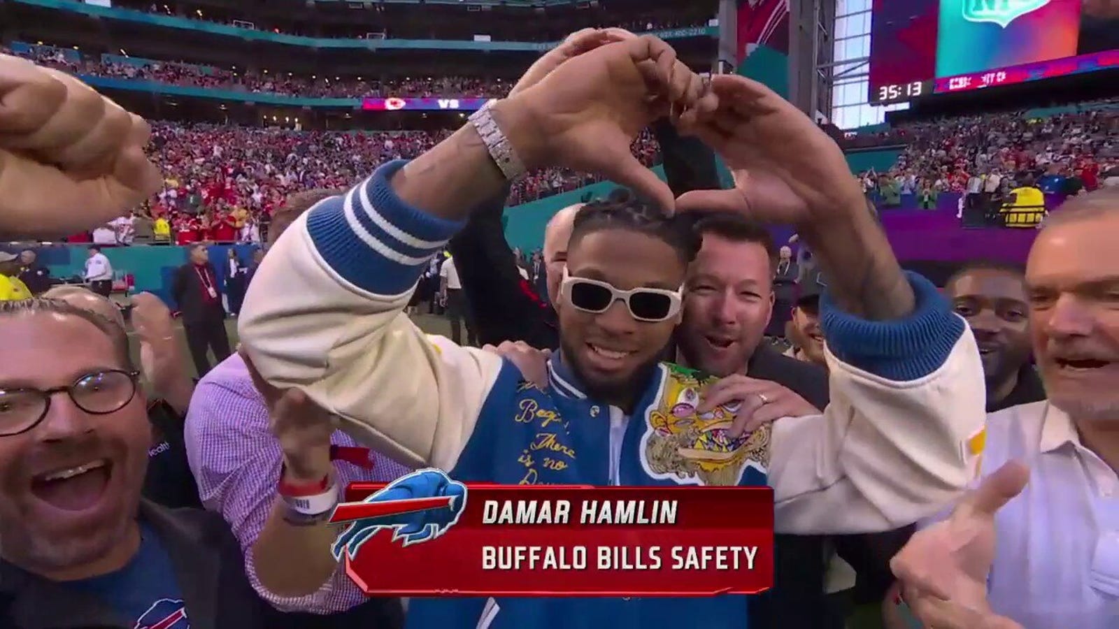 Damar Hamlin and Buffalo Bills medical staff receives standing ovation before Super Bowl LVII