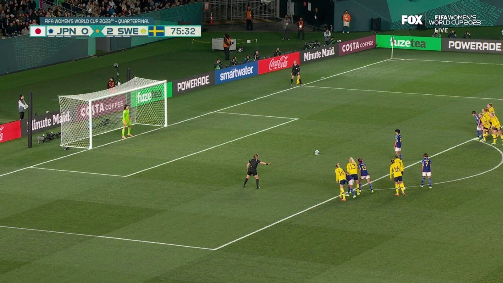 Japan's Riko Ueki misses a penalty kick against Sweden in the 76'