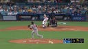 Kolten Wong blasts a pinch hit three-run home run to right field to get the Dodgers on the board against the Braves