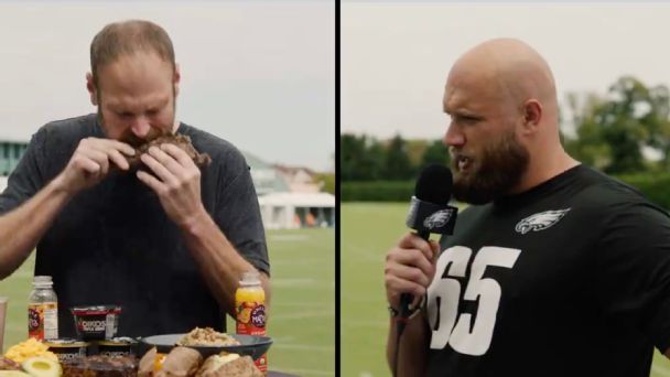 Watch this competitive eater destroy Eagles lineman's daily diet in 10 minutes