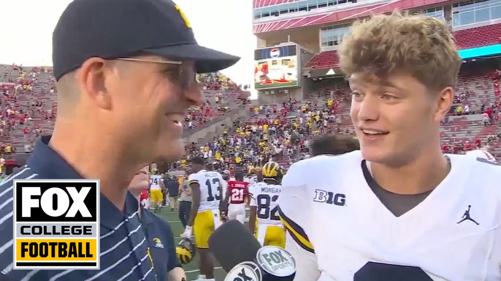 Jim Harbaugh and J.J. McCarthy discuss win over Nebraska