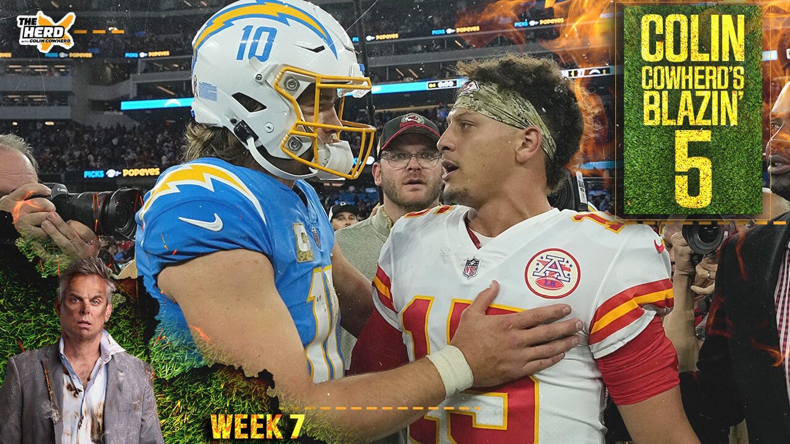 Blazin' 5: Chargers upset Chiefs, Eagles defeat Dolphins highlight Colin's Week 7 picks