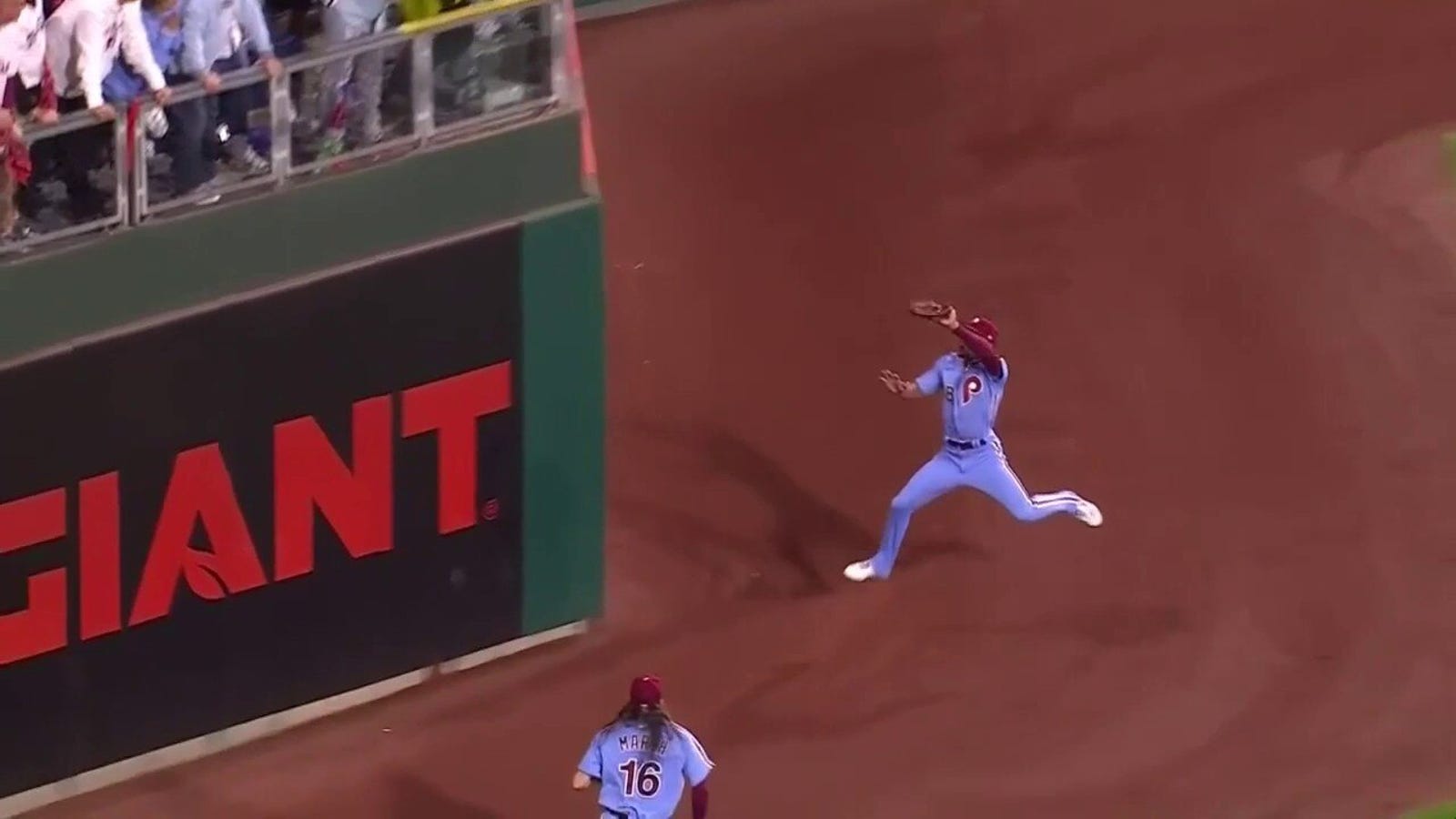 Johan Rojas makes UNREAL catch at warning track off Ronald Acuña Jr.