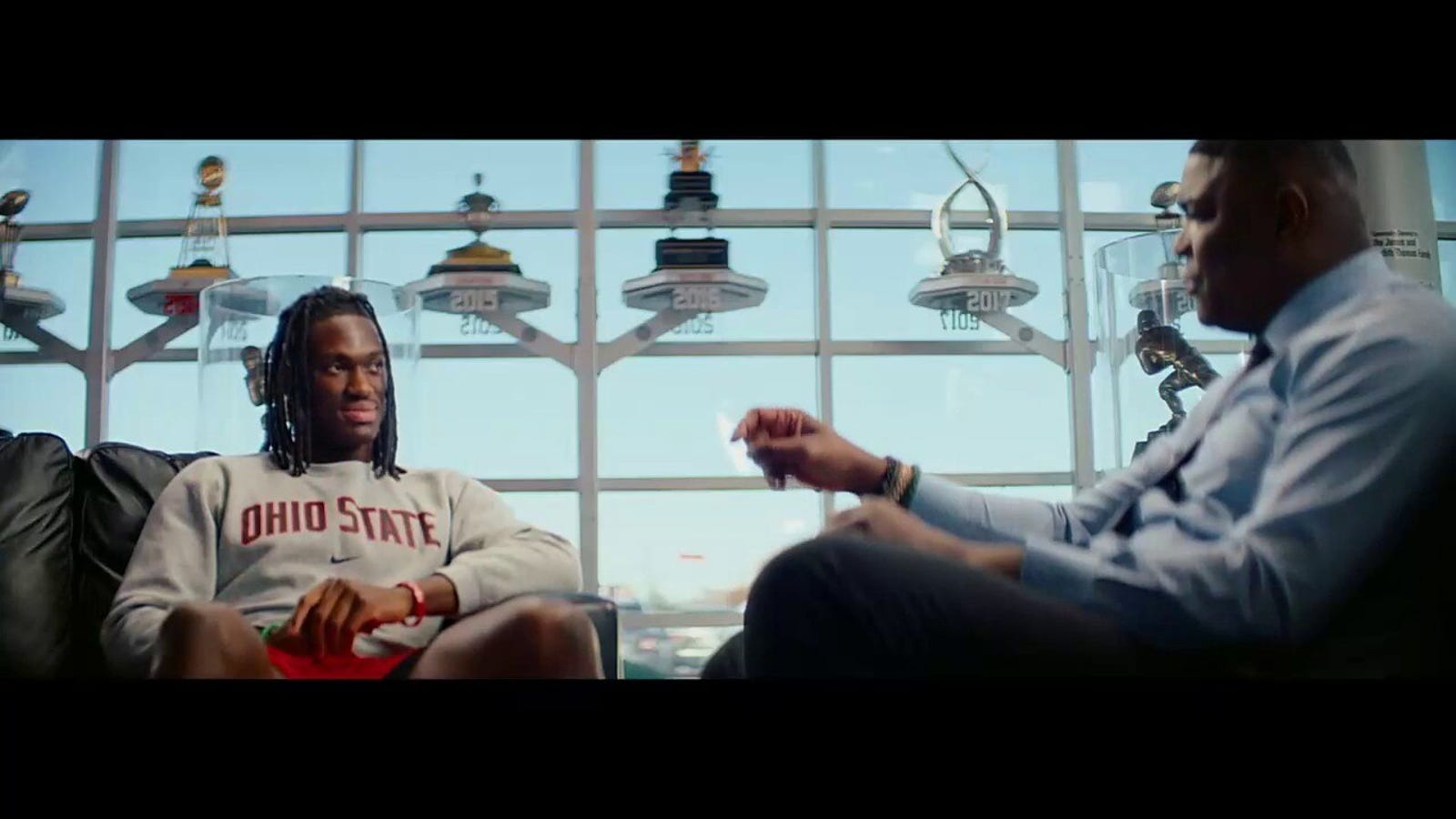 Ohio State's Marvin Harrison Jr. sits with Keyshawn Johnson ahead of matchup with Michigan