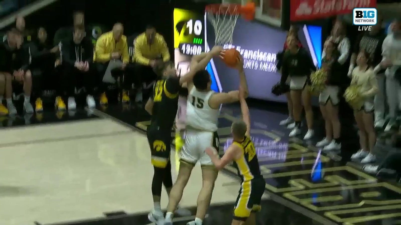 Zach Edey hits a shot plus a foul to extend Purdue's lead vs. Iowa