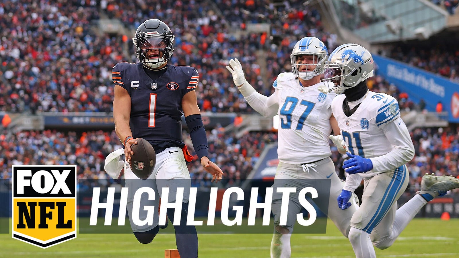 Justin Fields registers two TDs and 281 total yards in Bears' 28-13 win vs. Lions