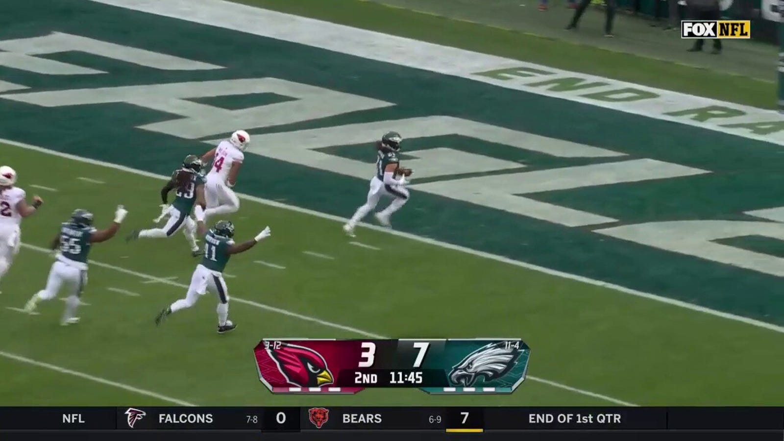 Sydney Brown returns an incredible 99-yard Pick-6 for Eagles