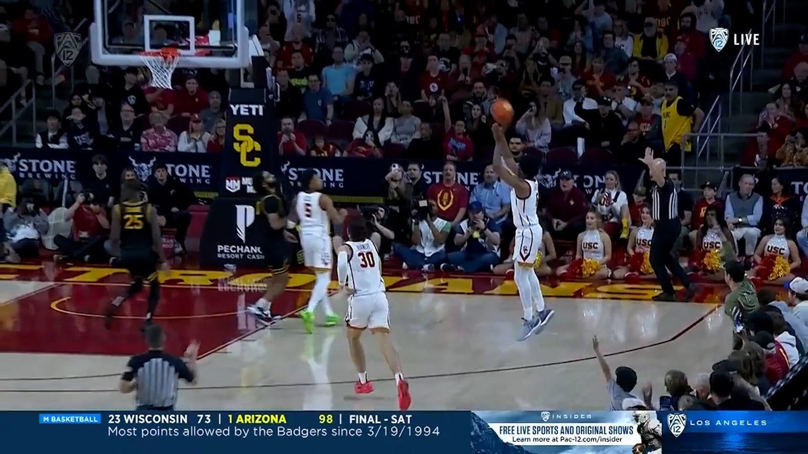  Bronny James hits a 3-pointer to score his first bucket for USC against Long Beach State