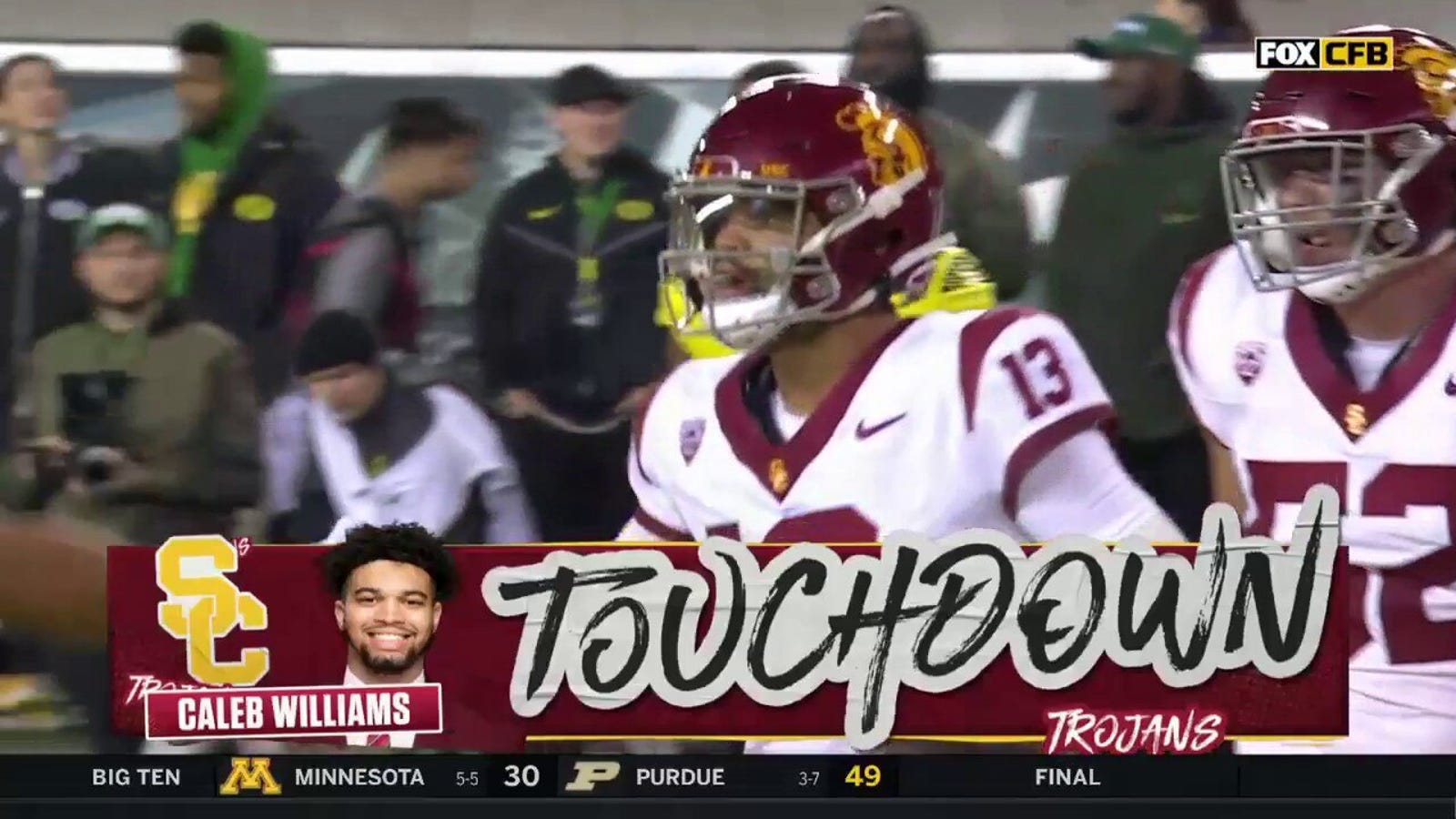 Tahj Washington's 59-yard reception fuels Caleb Williams 2-yard rushing TD to bring USC within one score vs. Oregon