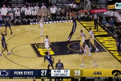 Penn State's Qudus Wahab connects with Ace Baldwin Jr. for a sweet jam against Iowa