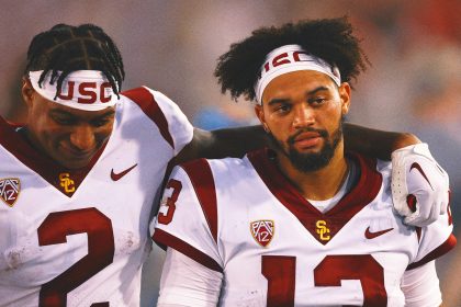 Caleb Williams crashes former USC teammate Brenden Rice's combine presser