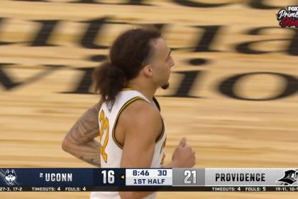 Devin Carter comes up with a big block then slams it at the other end to extend Providence's lead over No. 2 UConn