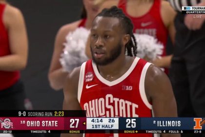 Felix Okpara throws down an alley-oop dunk, giving Ohio State the lead vs. Illinois