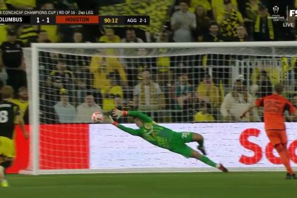 Houston Dynamo's Griffin Dorsey scores a penalty to equalize in the 90th minute vs. Columbus Crew