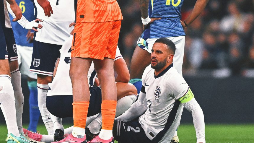 Man City defender Kyle Walker injured in England friendly with Brazil