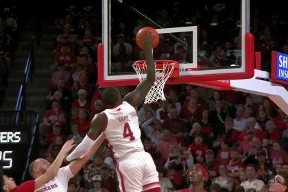 Nebraska's Juwan Gary SOARS in for the putback dunk against Rutgers