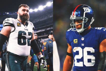 New Eagles RB Saquon Barkley tries to convince Jason Kelce to play for one more season