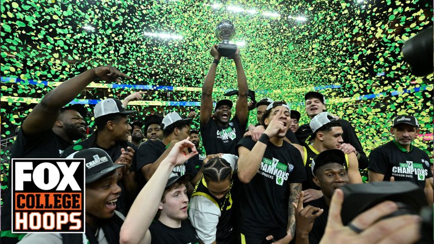 Oregon Ducks' trophy ceremony following 2024 PAC-12 Tournament championship win | CBB on FOX