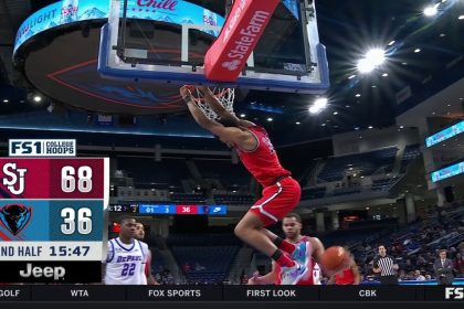 RJ Lewis throws down an alley-oop jam to extend St. John's lead over DePaul