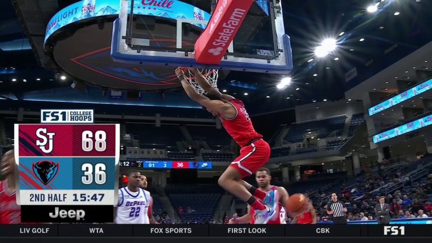 RJ Lewis throws down an alley-oop jam to extend St. John's lead over DePaul