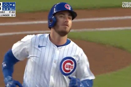 Cody Bellinger hits a line drive solo home run in his first game back off the injured list, giving the Cubs a 1-0 lead over the Padres