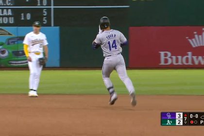 Ezequiel Tovar blasts his second home run of the game to extend the Rockies' lead over the Athletics