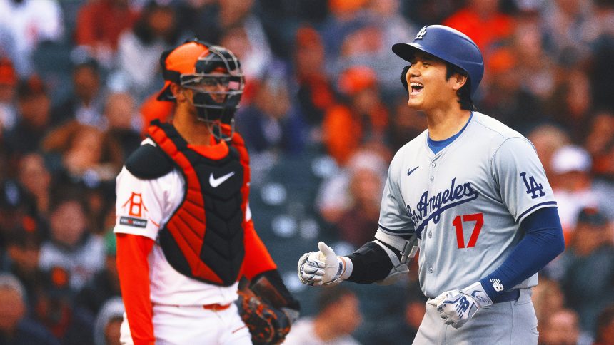 Shohei Ohtani nearly hits for cycle, swats mammoth HR as Dodgers rout Giants