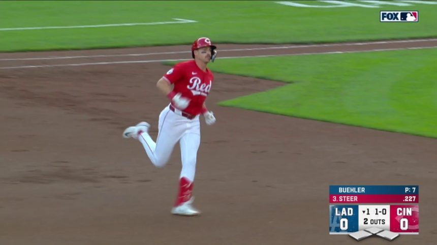 Spencer Steer smokes a solo home run to left and gives the Reds an early lead vs. the Dodgers