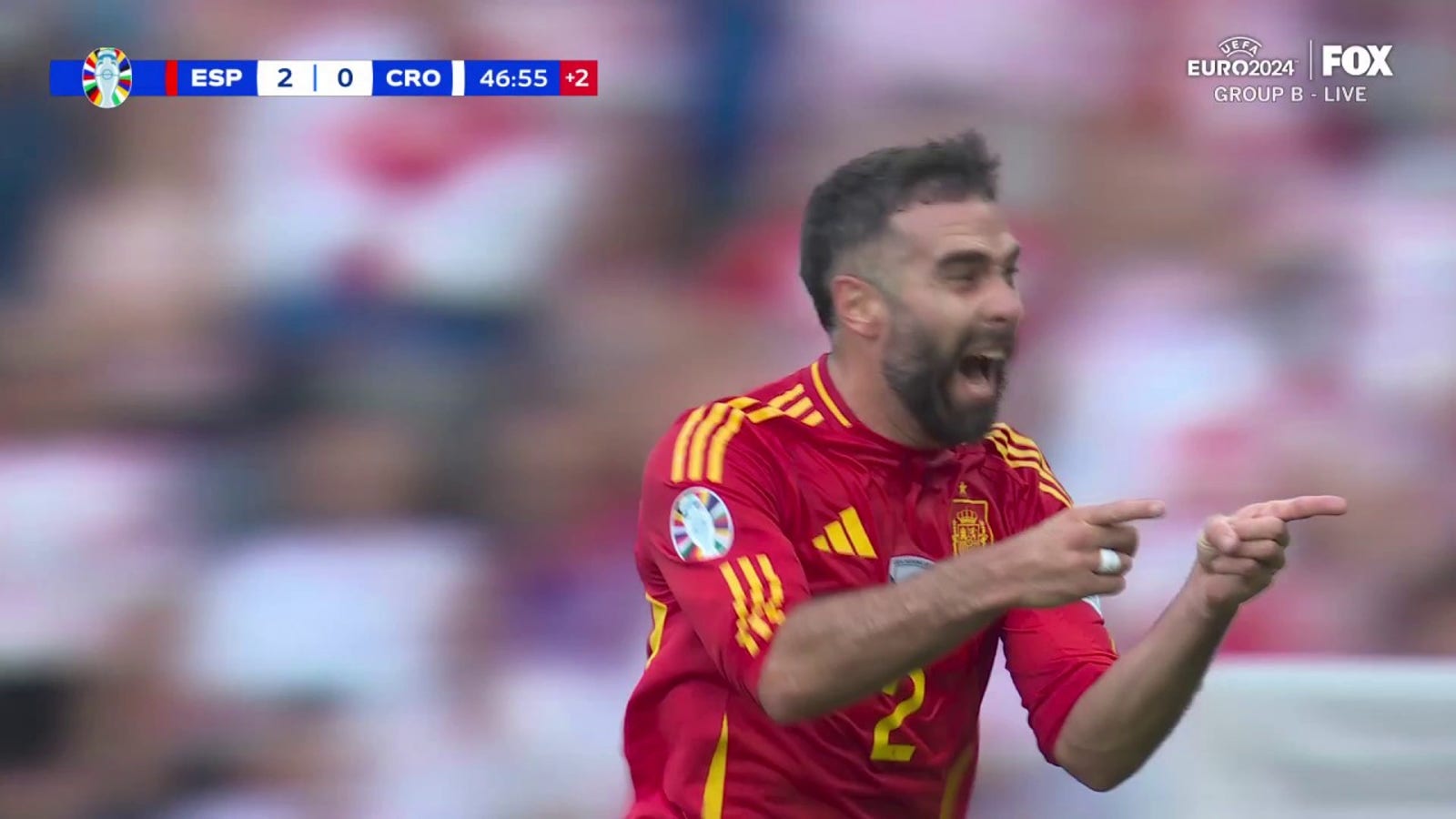 Dani Carvajal meets a cross to find the back of the net, giving Spain a 3-0 lead over Croatia 