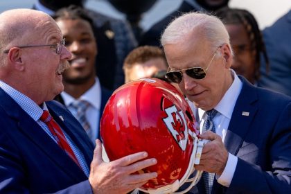 Biden dons helmet, lauds Chiefs for 'back to back'