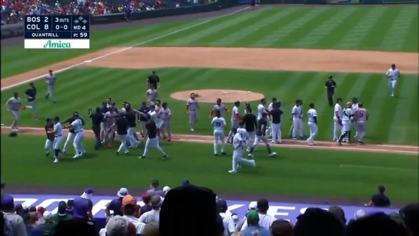 Benches clear between Red Sox and Rockies in Denver after Reese McGuire and Cal Quantrill have a heated exchange