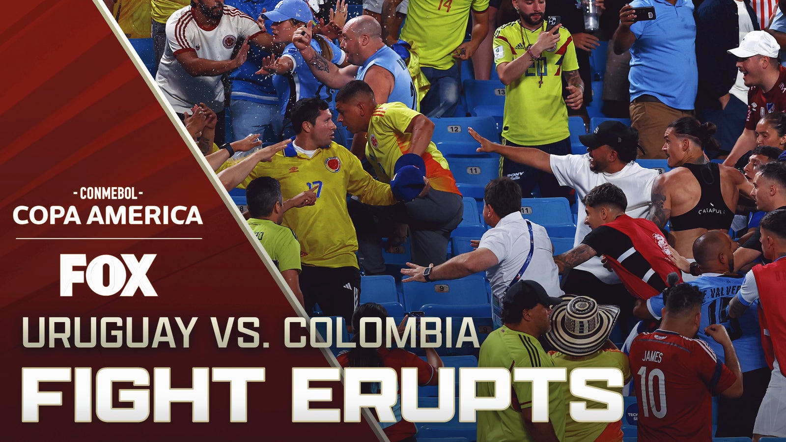 Darwin Núñez, Uruguay players fight with Colombian fans in the stands