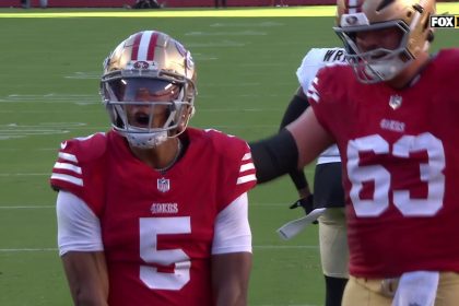 49ers' Joshua Dobbs connects with Jacob Cowing on a 38-yard pass, follows with a one-yard rushing TD vs. Saints